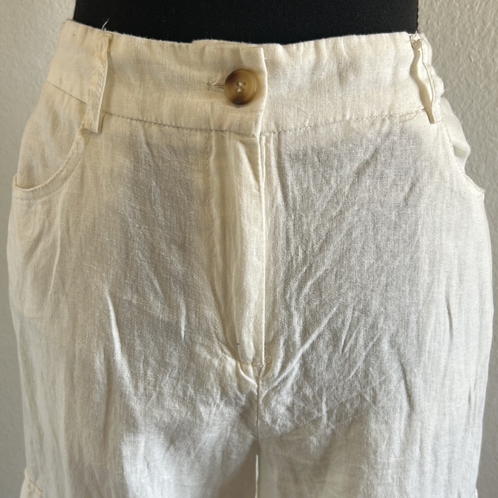 NWT White Linen Cargo Pants Size Medium - Picture 3 of 13